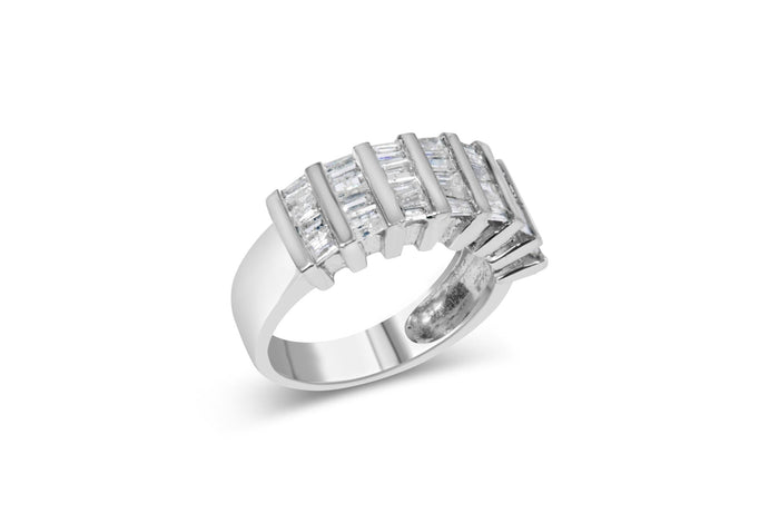 1 Ct. T.W. Baguette-Cut Diamond Vertical Channel Fluted Multi-Row Wedding Ring in Sterling Silver, photo 1