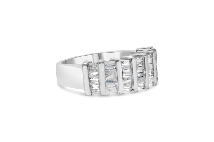 1 Ct. T.W. Baguette-Cut Diamond Vertical Channel Fluted Multi-Row Wedding Ring in Sterling Silver, photo 4