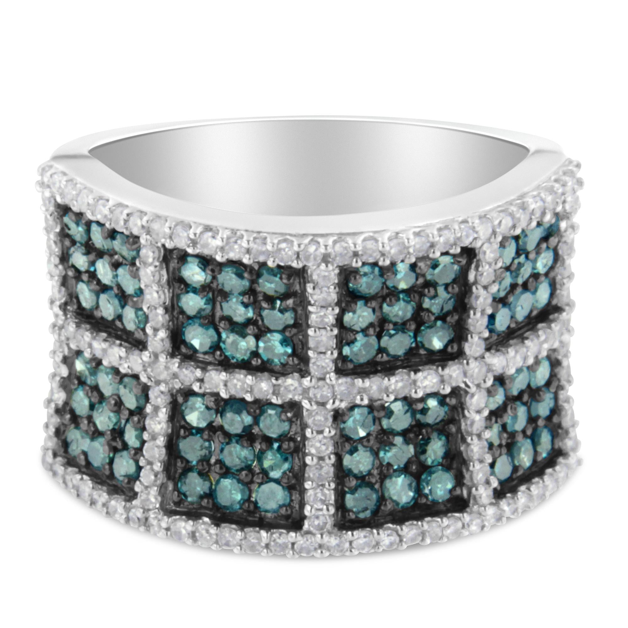 1 1/2 Ct. T.W. White and Treated Blue Diamond Cocktail Ring in 14K White Gold, photo 1