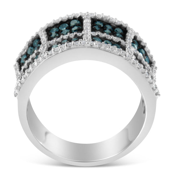 1 1/2 Ct. T.W. White and Treated Blue Diamond Cocktail Ring in 14K White Gold, photo 2