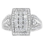 Anillo de cóctel de racimo cojín con halo y banda acampanada con diamantes de 1 ct. p.t. en oro blanco de 10K, foto 1