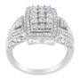 Anillo de cóctel de racimo cojín con halo y banda acampanada con diamantes de 1 ct. p.t. en oro blanco de 10K, foto 4