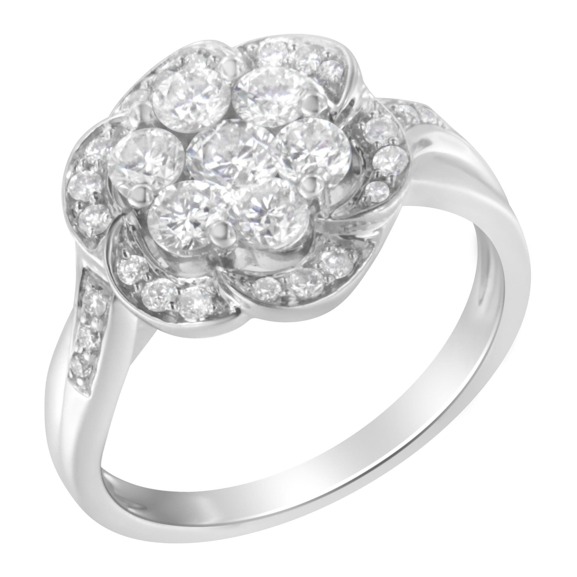 1 Ct. T.W. Floral Cluster Diamond Ring in 14K White Gold, photo 1