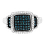 Anillo de cóctel de halo cuadrado con diamantes blancos y azules de 1/2 ct. p.t. en plata de ley bañada en rodio negro, foto 1