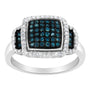 Anillo de cóctel de halo cuadrado con diamantes blancos y azules de 1/2 ct. p.t. en plata de ley bañada en rodio negro, foto 2
