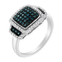 Anillo de cóctel de halo cuadrado con diamantes blancos y azules de 1/2 ct. p.t. en plata de ley bañada en rodio negro, foto 4