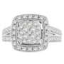 Anillo de racimo con halo y vástago dividido con diamantes de 1 ct. p.t. en oro blanco de 10K, foto 1