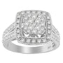 Anillo de racimo con halo y vástago dividido con diamantes de 1 ct. p.t. en oro blanco de 10K, foto 2
