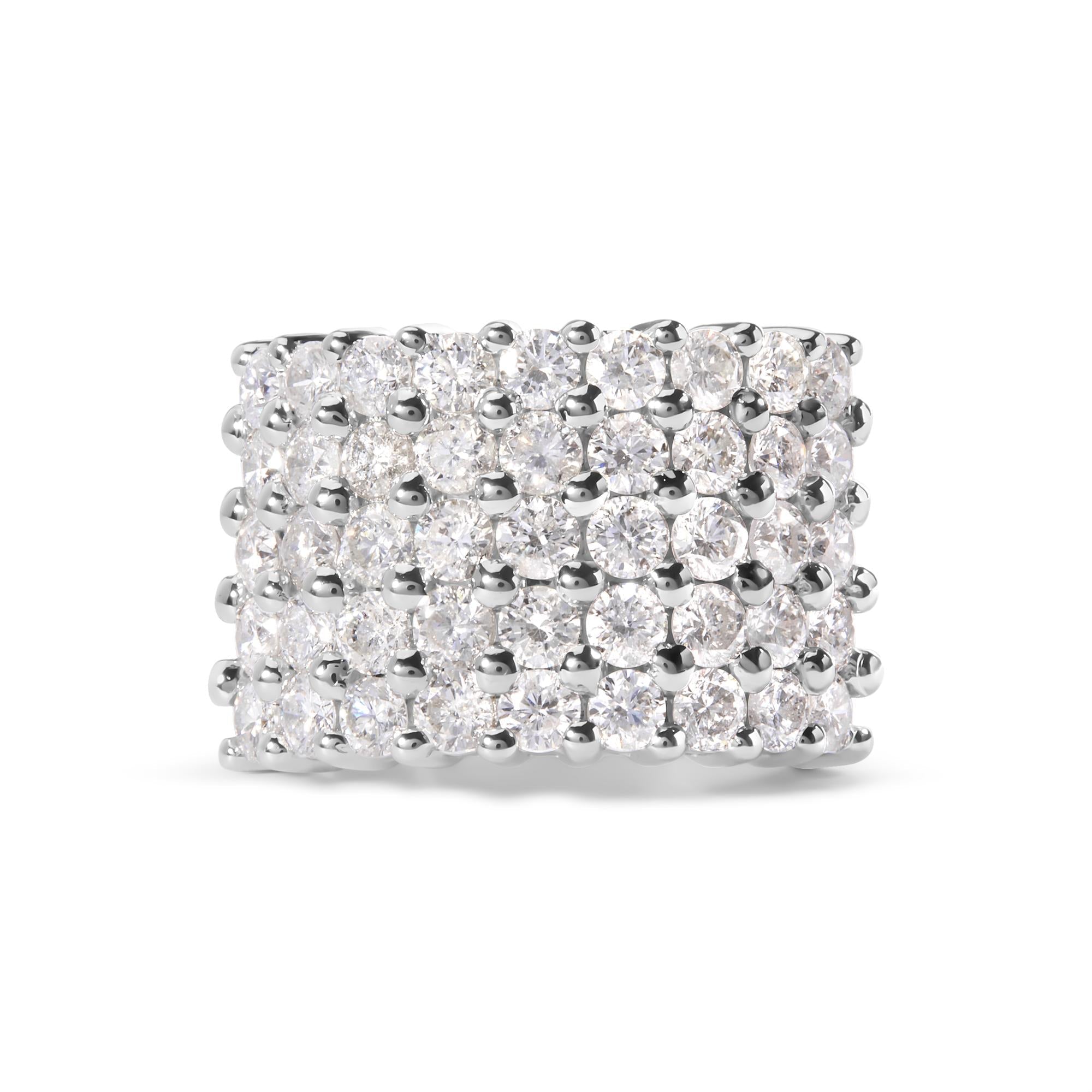 Anillo de banda de 5 hileras con diamantes de 4 ct. p.t. en oro blanco de 14K, foto 1