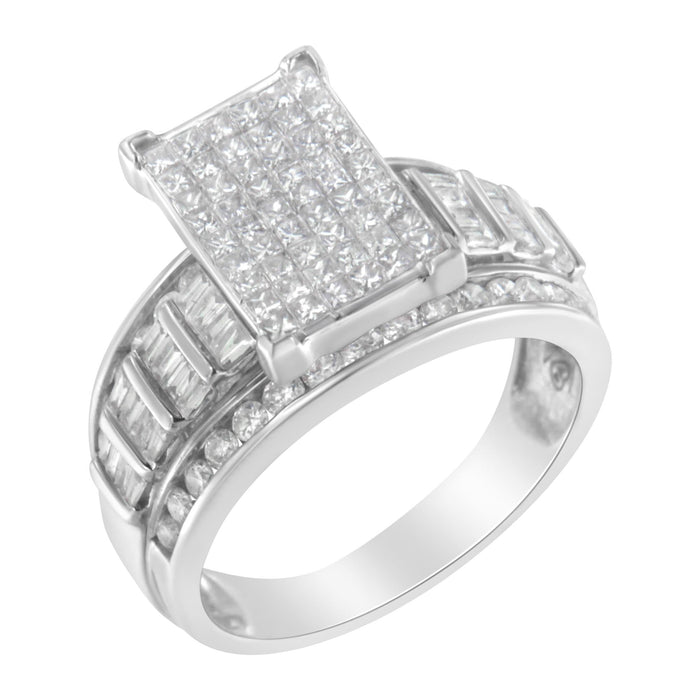 Anillo de racimo rectangular con diamantes de talla mixta de 2 ct. p.t. y banda de barra y canal en oro blanco de 14K, foto 1