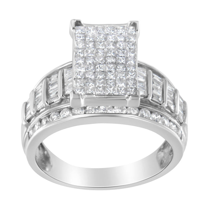 Anillo de racimo rectangular con diamantes de talla mixta de 2 ct. p.t. y banda de barra y canal en oro blanco de 14K, foto 2