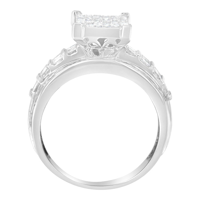 Anillo de racimo rectangular con diamantes de talla mixta de 2 ct. p.t. y banda de barra y canal en oro blanco de 14K, foto 4
