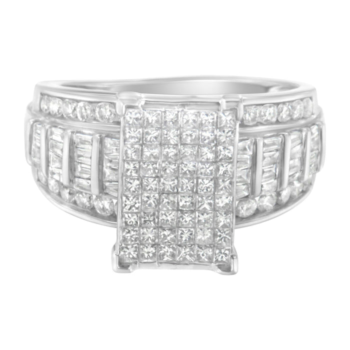 Anillo de racimo rectangular con diamantes de talla mixta de 2 ct. p.t. y banda de barra y canal en oro blanco de 14K, foto 5