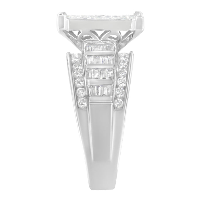 Anillo de racimo rectangular con diamantes de talla mixta de 2 ct. p.t. y banda de barra y canal en oro blanco de 14K, foto 6