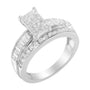 1 Ct. T.W. Mixed-Cut Diamond Rectangle Invisible-Set Composite Cluster Ring with Bar- and Channel-Set Band in 14K White Gold, photo 1