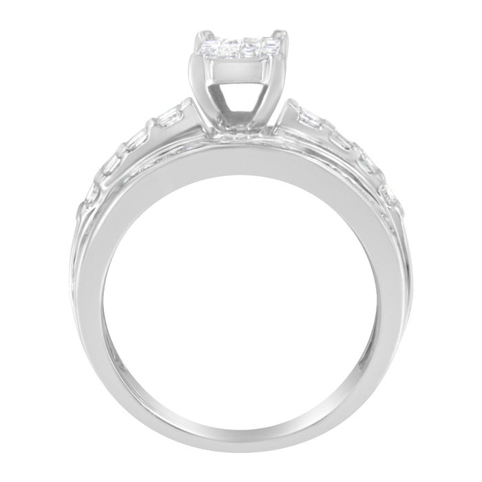 1 Ct. T.W. Mixed-Cut Diamond Rectangle Invisible-Set Composite Cluster Ring with Bar- and Channel-Set Band in 14K White Gold, photo 4