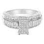 1 Ct. T.W. Mixed-Cut Diamond Rectangle Invisible-Set Composite Cluster Ring with Bar- and Channel-Set Band in 14K White Gold, photo 5