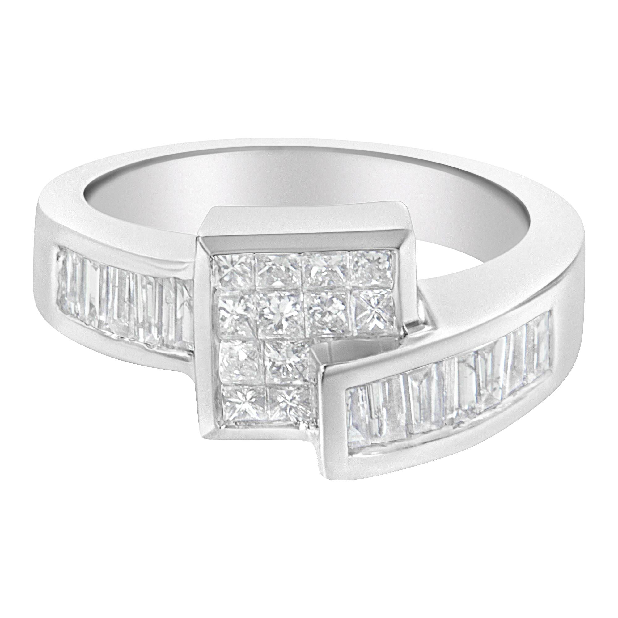 1 1/3 Ct. T.W. Princess and Baguette-Cut Diamond Ring in 14K White Gold, photo 1