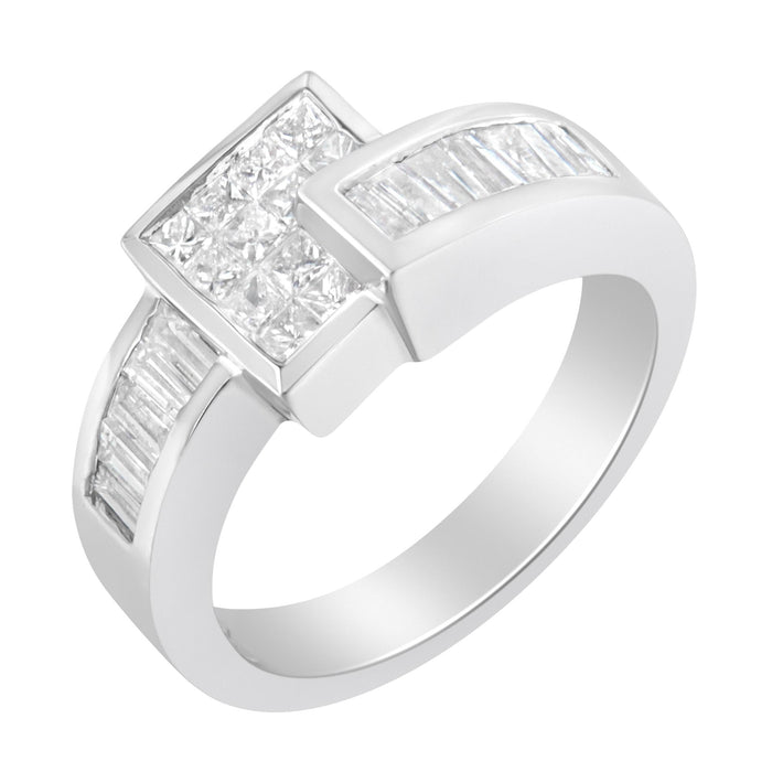 1 1/3 Ct. T.W. Princess and Baguette-Cut Diamond Ring in 14K White Gold, photo 4