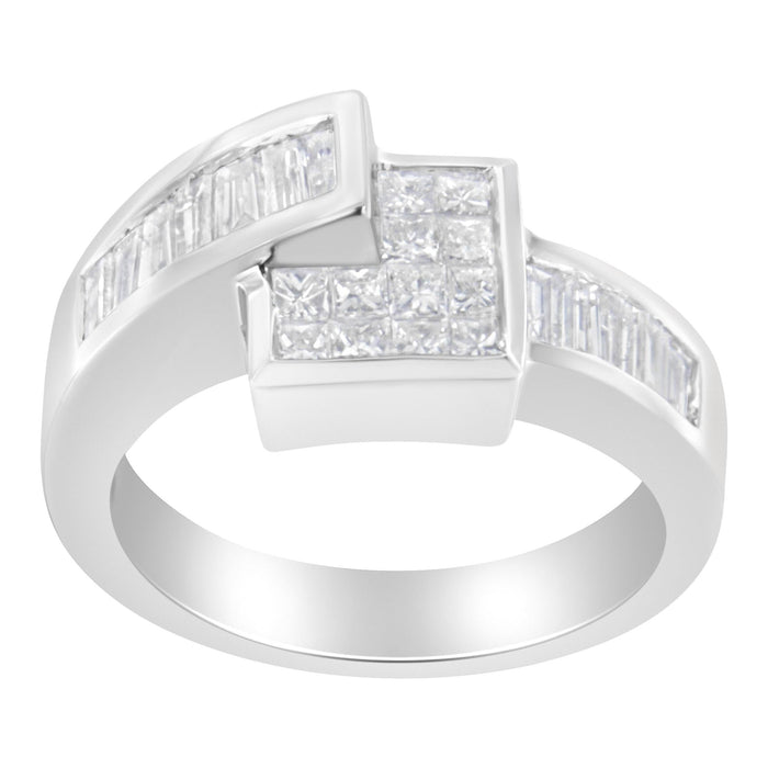 1 1/3 Ct. T.W. Princess and Baguette-Cut Diamond Ring in 14K White Gold, photo 5