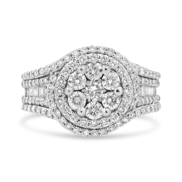 1 1/2 Ct. T.W. Diamond Floral Cluster and Studded Shank Halo Ring in 14K White Gold, photo 1
