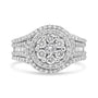 Anillo de halo con racimo floral y aro tachonado con diamantes de 1 1/2 ct. p.t. en oro blanco de 14K, foto 1