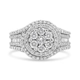 Anillo de halo con racimo floral y aro tachonado con diamantes de 1 1/2 ct. p.t. en oro blanco de 14K