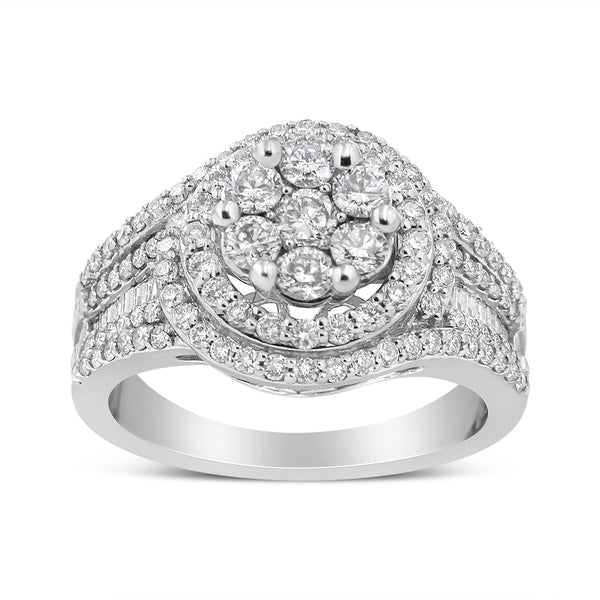 1 1/2 Ct. T.W. Diamond Floral Cluster and Studded Shank Halo Ring in 14K White Gold, photo 2