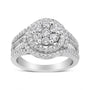 Anillo de halo con racimo floral y aro tachonado con diamantes de 1 1/2 ct. p.t. en oro blanco de 14K, foto 2