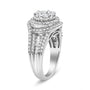 Anillo de halo con racimo floral y aro tachonado con diamantes de 1 1/2 ct. p.t. en oro blanco de 14K, foto 4