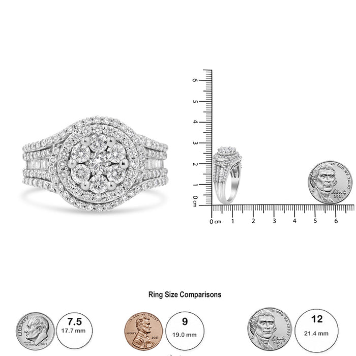 Anillo de halo con racimo floral y aro tachonado con diamantes de 1 1/2 ct. p.t. en oro blanco de 14K, foto 5