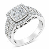 Anillo de racimo con diamantes de 1 ct. p.t. en oro blanco de 10K