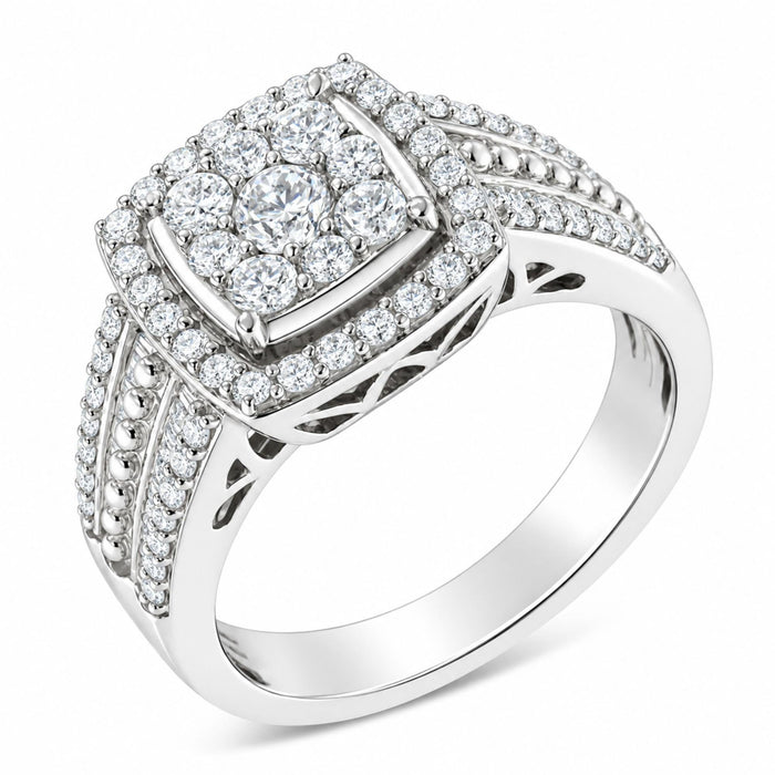Anillo de racimo con diamantes de 1 ct. p.t. en oro blanco de 10K, foto 1