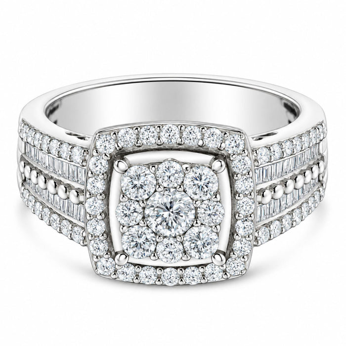 Anillo de racimo con diamantes de 1 ct. p.t. en oro blanco de 10K, foto 4