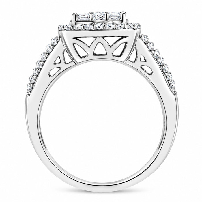 Anillo de racimo con diamantes de 1 ct. p.t. en oro blanco de 10K, foto 5