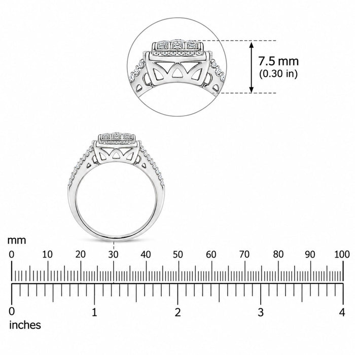 Anillo de racimo con diamantes de 1 ct. p.t. en oro blanco de 10K, foto 8