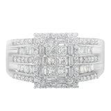 1 Ct. T.W. Princess, Baguette and Round Diamond Cluster Ring in 10K White Gold