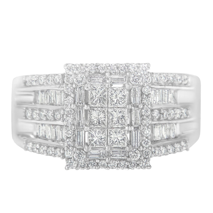 1 Ct. T.W. Princess, Baguette and Round Diamond Cluster Ring in 10K White Gold, photo 1