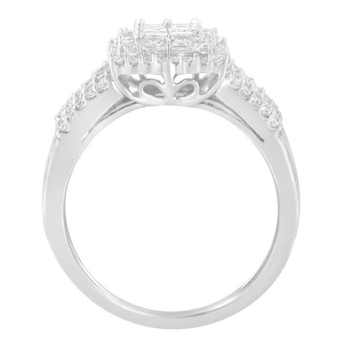 1 Ct. T.W. Princess, Baguette and Round Diamond Cluster Ring in 10K White Gold, photo 2