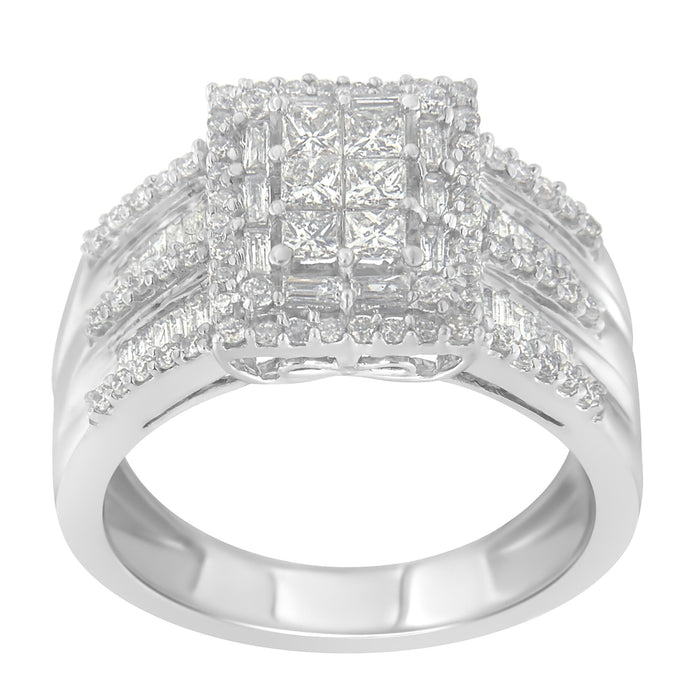 1 Ct. T.W. Princess, Baguette and Round Diamond Cluster Ring in 10K White Gold, photo 4