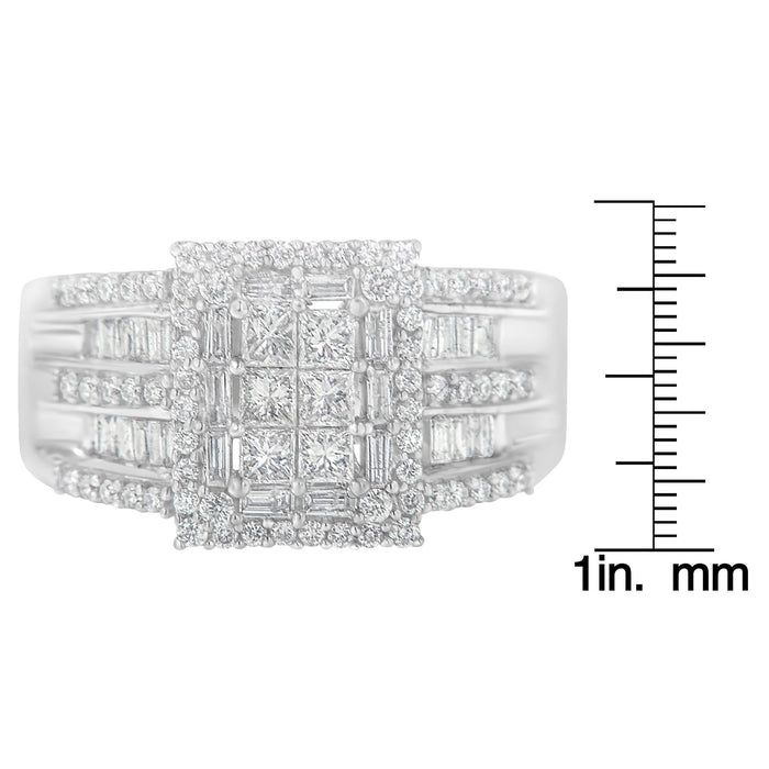 1 Ct. T.W. Princess, Baguette and Round Diamond Cluster Ring in 10K White Gold, photo 6