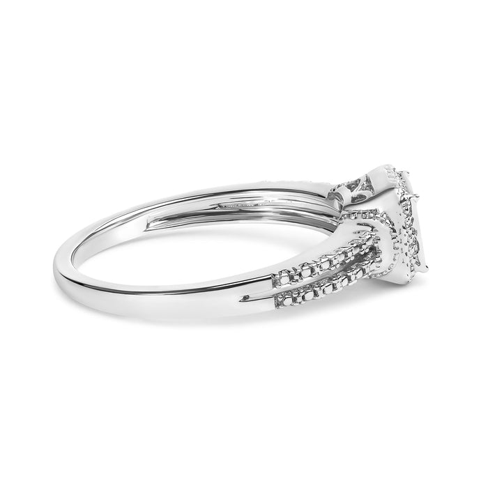 Anillo compuesto con halo de cuentas y diamantes talla princesa de 1/4 ct. p.t. en plata de ley, foto 2