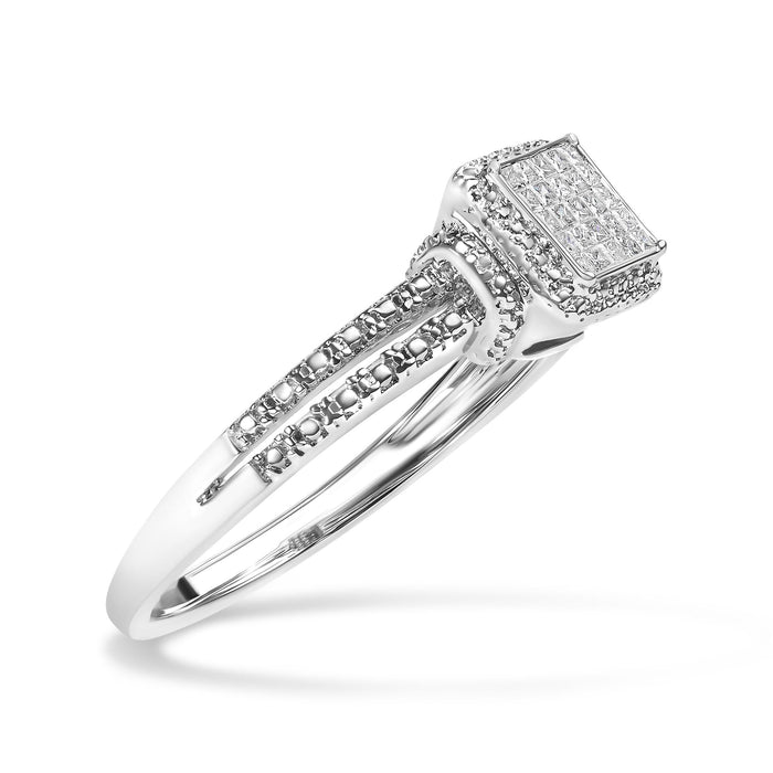 Anillo compuesto con halo de cuentas y diamantes talla princesa de 1/4 ct. p.t. en plata de ley, foto 4