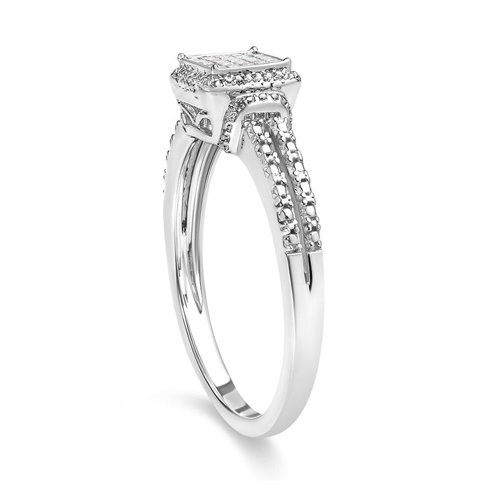 Anillo compuesto con halo de cuentas y diamantes talla princesa de 1/4 ct. p.t. en plata de ley, foto 5
