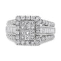 Anillo con cabeza en racimo con halo y piedras laterales con diamantes de 2 ct. p.t. en oro blanco de 14K, foto 2