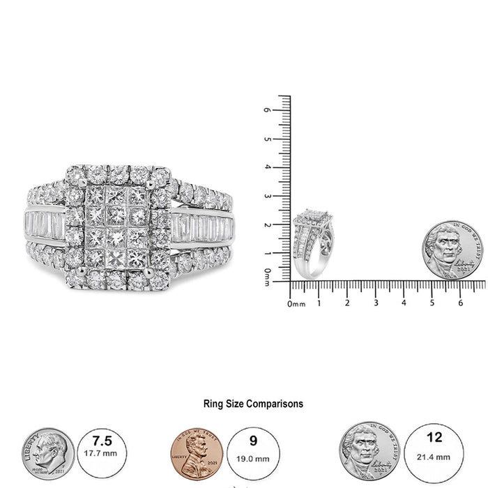 Anillo con cabeza en racimo con halo y piedras laterales con diamantes de 2 ct. p.t. en oro blanco de 14K, foto 5