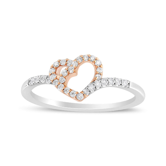 Anillo de promesa de corazón calado con diamantes redondos de 1/5 ct. p.t. en plata de ley blanca y bañada en oro rosa de 14K, foto 2