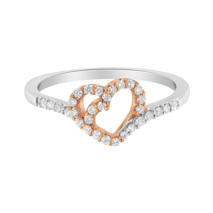 1/5 Ct. T.W. Diamond Two-Tone Open Heart Promise Ring in 10K Rose Gold over Sterling Silver, photo 4