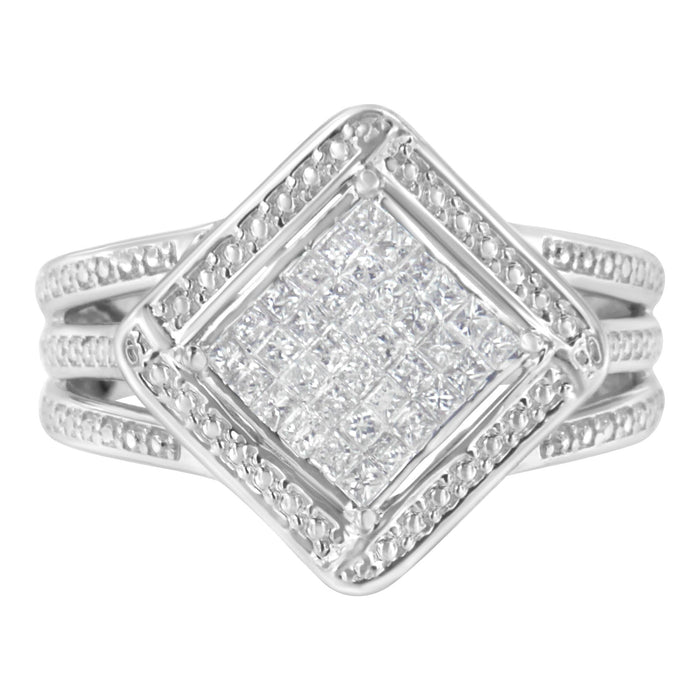 Anillo de cóctel de racimo compuesto cuadrado en punta con diamantes talla princesa de 2/5 ct. p.t. en plata de ley, foto 1