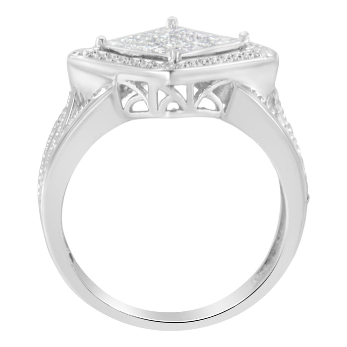 Anillo de cóctel de racimo compuesto cuadrado en punta con diamantes talla princesa de 2/5 ct. p.t. en plata de ley, foto 5